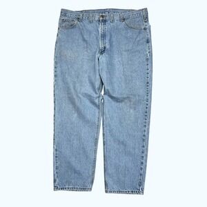 Vintage Carhartt Mens Relaxed Fit Tapered Leg Jeans Light Wash Blue 44x32